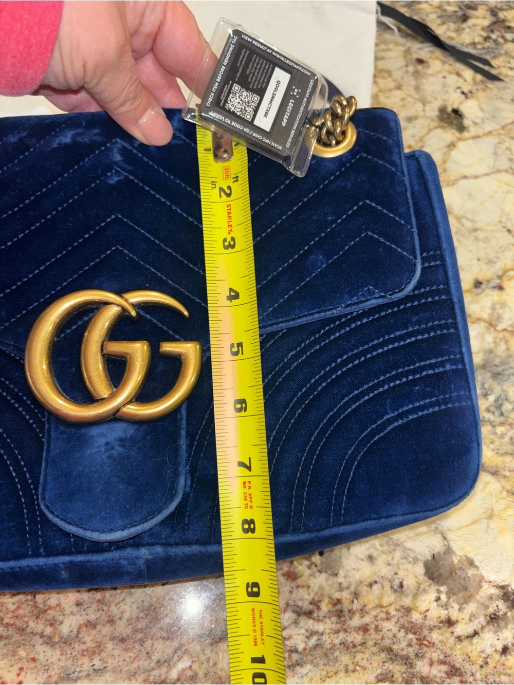 Gucci Navy Velvet GG LARGE Marmont Shoulder Bag with Gold Hardware - Picture 8 of 13